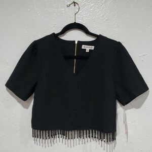Nanette Lepore Black Crop Top with Beaded Fringe Size M